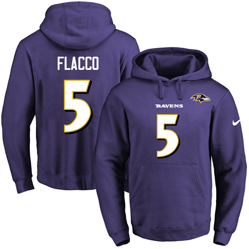 Nike Ravens #5 Joe Flacco Purple Name & Number Pullover NFL Hoodie - Click Image to Close